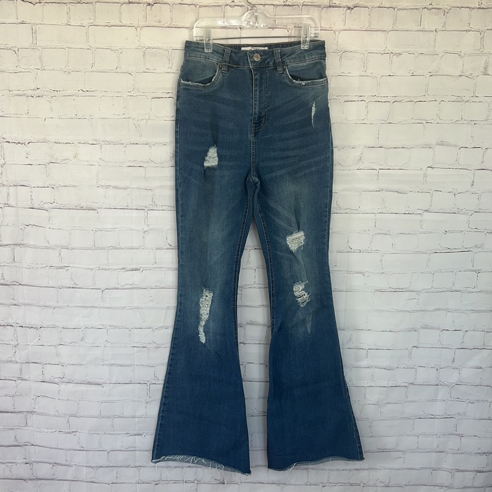 Refuge denim flare, high-rise jeans size 5 distressed